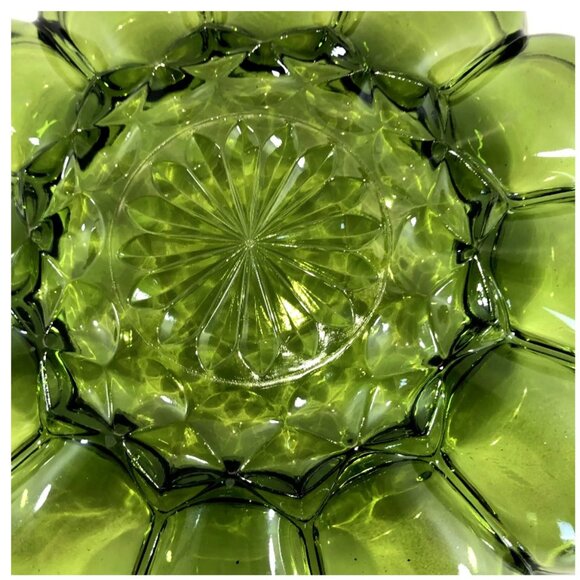 Anchor Hocking Deviled Egg Plate Fairfield Green Glass Round scalloped thick VTG - Picture 3 of 7
